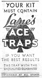 Newspaper ad for 'Lanes Ace' rabbit traps.