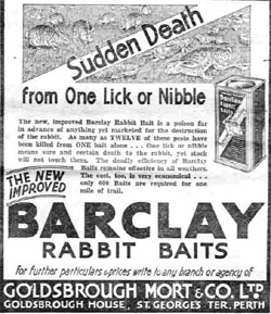 Newspaper ad for 'Barclay' rabbit baits