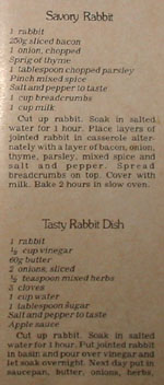 Cookbook extract - 'Savoury rabbit' and 'Tasty rabbit dish' 